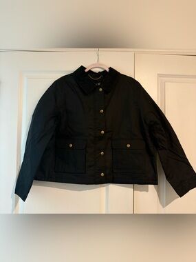NWT J. Crew Cropped Barn Jacket Black Button-Front Size XL